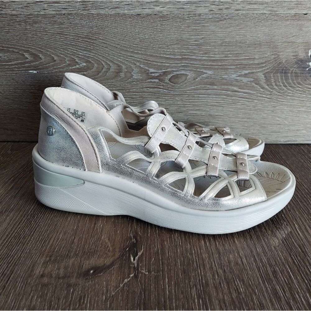 Bzees Sasha Silver Metallic Slip On Comfort Wedges Sandal, Women's Size 8.5